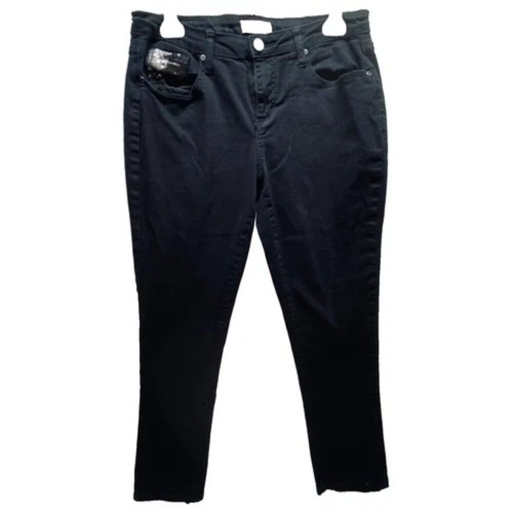 Earl Jeans Women's 10 Black Mid Rise Straight Jean Bling Pockets‎ Stretch Denim